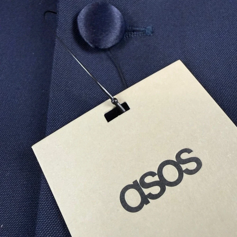 ASOS Tuxedo Blazer Mens 40 Navy Blue Satin Peak Lapel Formal Jacket Prom Wedding